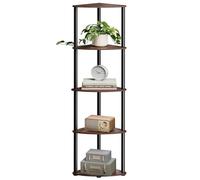 SONGMICS HOME 5-Tier Corner Shelf Toolless Assembly, 38.3 x 27 x 139 cm | Corner Shelving Unit Storage Stand, Living Room, Bedroom, Kitchen, Somber Walnut and Ink Black, Braylin Collection LBC610K02
