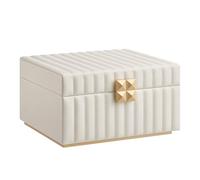 SONGMICS HOME ANAH Collection - 2-Tier Jewellery Box with Mirror, Jewellery Organiser, Removable Tray, PU Surface with Stitching, Floating Effect, 21.5 x 24 x 13.5 cm, Gift Idea, Cloud White JBC182W01