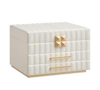 SONGMICS HOME ANAH Collection - 3-Tier Jewellery Box with Mirror, Jewellery Organiser with 2 Drawers, PU Surface with Stitching, Floating Effect, 21.5 x 24 x 15.8 cm, Gift Idea, Cloud White JBC183W01