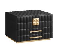 SONGMICS HOME ANAH Collection - 3-Tier Jewellery Box with Mirror, Jewellery Organiser with 2 Drawers, PU Surface with Stitching, Floating Effect, 21.5 x 24 x 15.8 cm, Gift Idea, Ink Black JBC183B01