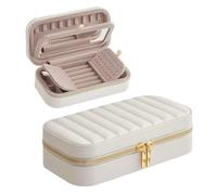 SONGMICS HOME ANAH Collection - Travel Jewellery Box, Small Jewellery Case Organiser with Mirror, 10.5 x 20.5 x 6 cm, PU Surface with Stitching, Portable, Zippers, Gift Idea, Cloud White JBC180W01
