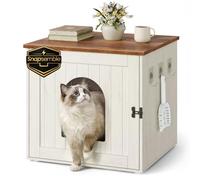 SONGMICS HOME Cat Litter Box Enclosure, Snapsemble Superfast Assembly | Compact Cat House, Push-to-Open Door, Side Table, Farmhouse, Rustic White and Honey Brown, HOPU Collection PCL234WJ02