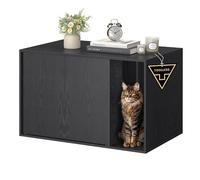SONGMICS HOME Cat Litter Box Enclosure, Superfast Toolless Assembly, Large Cat House with Push-to-Open Doors, Hidden Litter Box Furniture, Side Table, Minimalist Modern, Ebony Black PCL013B03
