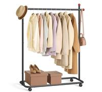 SONGMICS HOME Clothes Rail, Clothes Rack on Wheels, Portable Clothing Rack, with 1 Clothes Hanging Rail, Matchstick-Shaped Hooks, Ink Black HSR170B01