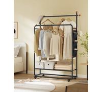 Songmics Home Clothes Rail, Clothes Rack On Wheels, With 2 Clothes Hanging Rails, Fabric Shelf And Storage Bag, Ink Black