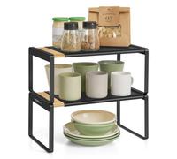 Songmics Home Expandable Spice Rack Set Of 2, Stackable Kitchen Cupboard Organiser Shelf, 33 X 20 X 16 Cm, Black