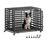 SONGMICS HOME Heavy-Duty Dog Crate Cage for Large Dogs, XL, Expandable, with Removable Tray, Door, Lockable Wheels, 107 x 70 x 82.5 cm, Ink Black PPD023B01