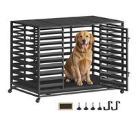 SONGMICS HOME Heavy-Duty Dog Crate Cage for Large Dogs, XXL, Expandable, with Removable Tray, Door, Lockable Wheels, 122 x 75 x 88 cm, Ink Black PPD025B01