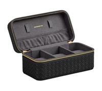 SONGMICS HOME RONNE Collection - 3-Slot Watch Travel Case, Watch Box for 3 Watches, Woven Embossed PU Leather, 10 x 20 x 9 cm, Gift Idea, Ink Black Surface, Slate Grey Lining JWB017G01