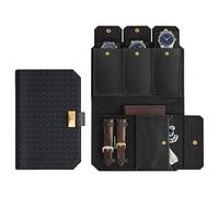 SONGMICS HOME RONNE Collection - 3 Watch Pouch, Watch Travel Case, Woven Embossed PU Leather, Portable Watch Storage Organiser, 22 x 14.5 x 4.5 cm, Gift Idea, Ink Black JWB018B01