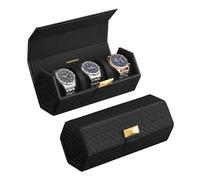 SONGMICS HOME RONNE Collection - 3 Watch Travel Case, Hexagon Watch Roll, Woven Embossed PU Leather, Watch Organiser with Hidden Storage, 9.8 x 21.2 x 8.7 cm, Gift Idea, Ink Black JWB027B01