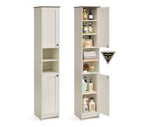 SONGMICS HOME Slim Tall Bathroom Floor Storage Cabinet, Superfast Toolless Assembly, Narrow Storage Unit with Adjustable Shelves for Living Room Entryway, 30 x 30 x 170 cm, Rustic White BBC667WJ01