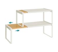SONGMICS HOME Spice Rack, Expandable Cupboard Shelf Orgnizer,Bamboo | Kitchen Counter Shelves, Bamboo and Metal, Stackable, Natural Beige and Cream White, BYSTRO Collection UKCS051N01