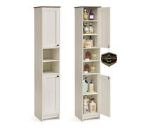 SONGMICS HOME Slim Tall Bathroom Floor Storage Cabinet, Superfast Toolless Assembly, Narrow Storage Unit with Adjustable Shelves for Living Room Entryway, 30 x 30 x 170 cm, Rustic White BBC667WJ01