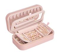 SONGMICS HOME Travel Jewellery Box with Mirror, 20.5 x 10.5 x 6 cm | Small Case Organiser, PU Surface with Stitching, Portable, Zippers, Gift Idea, Jelly Pink, ANAH Collection JBC180S01