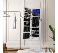 Songmics Illuminated Jewelry Armoire, Full Mirror Cabinet With Dual Storage Drawers, White