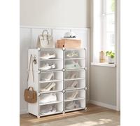 Songmics Interlocking Shoe Rack Cabinet, 6-Slot Modular Storage Organiser Unit, With Doors, Steel Frame, Plastic Panels, White