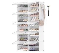 SONGMICS Interlocking Shoe Rack, Plastic Shoe Storage Cabinet, 10-Slot Modular Storage Organiser Unit, 30 x 40 x 30 cm for Each Slot, with Doors, Ste