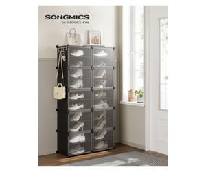 Songmics Interlocking Shoe Rack, Plastic Shoe Storage Cabinet, 10-Slot Modular Storage Organiser Unit