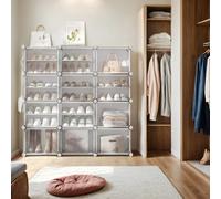 Songmics Interlocking Shoe Rack, Plastic Shoe Storage Cabinet, 12-Slot Modular Storage Organiser Unit
