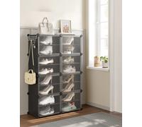 Songmics Interlocking Shoe Rack, Plastic Shoe Storage Cabinet, 8-Slot Modular Storage Organiser Unit,black