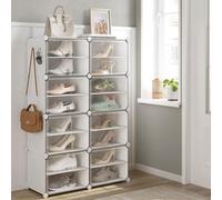 Songmics Interlocking Shoe Rack, Plastic Shoe Storage Cabinet, 8-Slot Modular Storage Organiser Unit, Plastic Panels, White