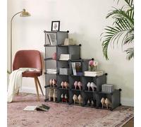 Songmics Interlocking Shoe Rack, Rectangular Storage Organiser, 15-Slot Modular Diy Storage Shelf Unit, Metal Wire Wardrobe, Grey Uklpc44G