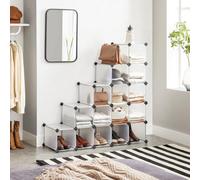 Songmics Interlocking Shoe Rack, Rectangular Storage Organiser, 16-Slot Modular Diy Storage Shelf Unit, Metal Wire Wardrobe, White Lpc44S
