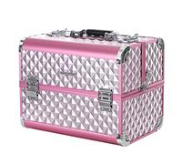 SONGMICS JBC319P Cosmetic Case Vanity Storage Beauty Case Vanity Box Multi Case with Diamond Pattern Silver Pink 36 x 28 x 23 cm