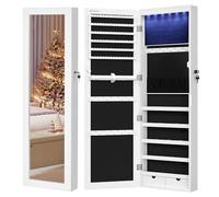 SONGMICS JBC93W Jewellery Cabinet Wall Storage Cabinet for Necklaces, Earrings, Accessories, Mirror, Various Compartments, Lockable, White