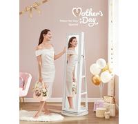 Songmics Jewellery Armoire With Rotation, Mirror Cabinet, Lockable Storage Organizer For Bedroom, White