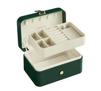 SONGMICS Jewellery Box, 2-Layer Jewellery Storage, 11 x 16 x 8 cm Travel Jewellery Box, Portable Jewellery Case, Small, Spacious, for Larger Accessories, Gift Idea, Forest Green JBC166C01