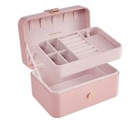 SONGMICS Jewellery Box, 2-Layer Jewellery Storage, 11 x 16 x 8 cm Travel Jewellery Box, Portable Jewellery Case, Small, Spacious, for Larger Accessories, Gift Idea, Jelly Pink JBC166R01