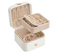 SONGMICS Jewellery Box, 2-Layer Jewellery Storage, 11.2 x 11.8 x 7.2 cm Travel Jewellery Box, Portable Jewellery Case, Small, Spacious, for Larger Accessories, Gift Idea, Cloud White JBC185W03