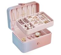 SONGMICS Jewellery Box, 2-Layer Jewellery Storage, 11 x 16 x 8 cm Travel Jewellery Box, Portable Jewellery Case, Small, Spacious, for Larger Accessories, Gift Idea, Pink-Blue Ombre JBC166X101