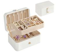 SONGMICS Jewellery Box, 2-Layer Jewellery Storage, 11 x 16 x 8 cm Travel Jewellery Box, Portable Jewellery Case, Small, Spacious, for Larger Accessories, Gift Idea, Cloud White JBC166W01