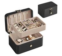 SONGMICS Jewellery Box, 2-Layer Travel Storage Case, 16 x 11 x 7.8 cm | Portable Small, for Larger Accessories, Gift Idea, Tan and Black, GISELLA Collection JBC166B01