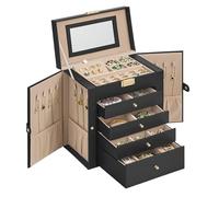 SONGMICS Jewellery Box 5 Layers, Lockable Jewellery Storage Organiser with 4 Drawers, Storage Case with Mirror, Gift for Loved Ones, for Watches, Ink Black JBC153BZ02