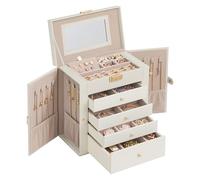 SONGMICS Jewellery Box 5 Layers, Lockable Jewellery Storage Organiser with 4 Drawers, Storage Case with Mirror, Gift for Loved Ones, for Watches, Cream White JBC153WD03