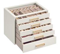 SONGMICS Jewellery Box, Glass Top Organiser, 5-Layer, 17.2 x 24 x 18.4 cm