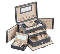 SONGMICS Jewellery Box, Jewellery Organiser with 2 Drawers, Lockable Jewellery Case with Mirror, Portable Travel Case, for Rings, Bracelets, Earrings, Necklaces, Velvet Lining, Gift, Grey JBC121G01