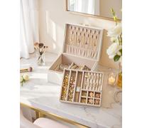 Songmics Jewellery Box Organiser, 2-Layer Jewellery Storage Case With Removable Tray, Carry Handle, For Necklaces