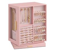 SONGMICS Jewellery Box Organiser, 360° Rotating, 5 Drawers, Clear Door | Vertical Display Case, Spacious, Dustproof Clear Door, Gift, Jelly Pink, GISELLA Collection JBC170R01