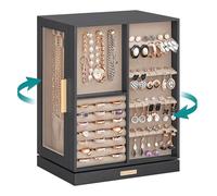 SONGMICS Jewellery Box Organiser, 360° Rotating, 5 Drawers, Clear Door | Vertical Display Case, Spacious, Dustproof Clear Door, Gift, Slate Grey and Tan, GISELLA Collection JBC170G01