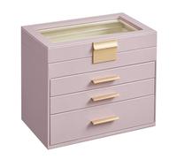 SONGMICS Jewellery Box with Glass Lid, 4-Layer Jewellery Storage Organiser with 3 Drawers, Plenty of Storage, Modern, Gift Idea, 15.3 x 25.1 x 21.5 cm, Lavender Purple and Gold Colour JBC161P01