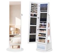 SONGMICS Jewellery Cabinet, 360° Swivel Full Length Mirror, Lockable | Free Standing Mirror with Storage, 48.5 x 48.5 x 152.3 cm, Ink Black and White, Berit Collection JJC037W101S