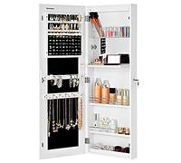 SONGMICS Jewellery Cabinet, Frameless Extra Wide Mirrored Storage Stand, Jewellery organiser with Hooks and Built-in Mirror, Makeup, Lockable, JBC63WV1, White