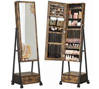 SONGMICS Jewellery Cabinet, High Full Length Mirror, Standing Lockable Jewellery Organiser with Bottom Drawer, Shelf, Wheels, Gift Idea, Rustic Brown and Black JJC004X01