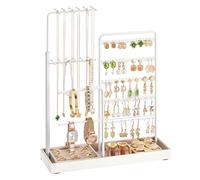 Jewellery organiser with metal frame and adjustable velvet stand, Matte White