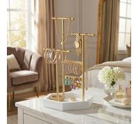 Songmics Jewellery Display Stand, Sturdy Metal Frame Organizer For Earring Necklace Bracelet Ring, Gold